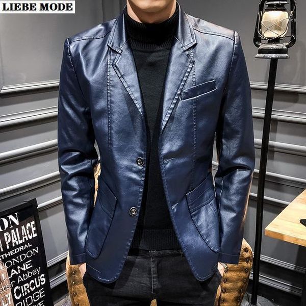 

men's suits & blazers british style spring autumn slim fit leather blazer men business casual pu faux suit jacket male blasers masculin, White;black