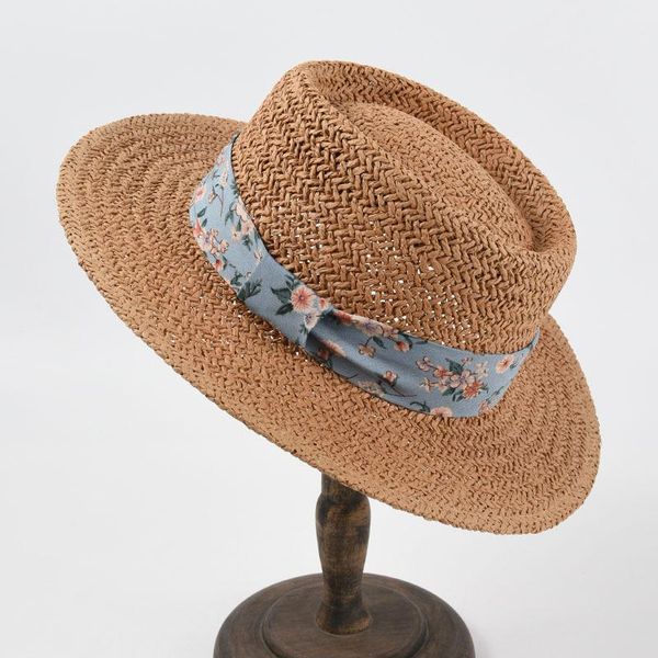

wide brim hats korea stylish uv protection sun visors for women straw flower and caps bow crochet bucket hat beach accessories, Blue;gray