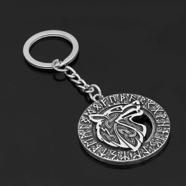 

keychains 1 pcs viking rune wolf keychain vintage nordic pirate celtic head amulet men vegvisir alloy pendant keyring accessorie, Silver