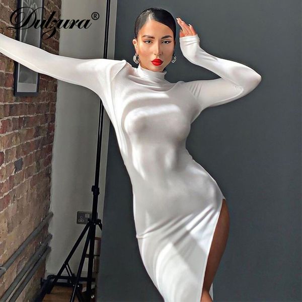 

cross backless hollow out midi dress slit long sleeve bodycon party elegant streetwear autumn winter women slim, Black;white