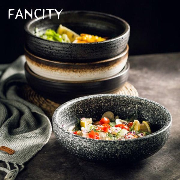 

japanese style creative retro big bowl soup salad spicy sauerkraut fish bowls