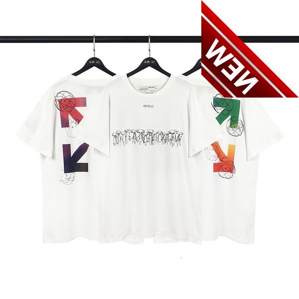 

off-whitestyle fashion brand high version 20ss alien rainbstyle arrstyle men's summer loose t-shirt short sleeve, White;black