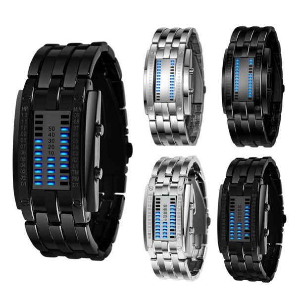 

wristwatches luxury watch lovers men women stainl steel blue binary luminous led electronic display sport watches fashion, Slivery;brown