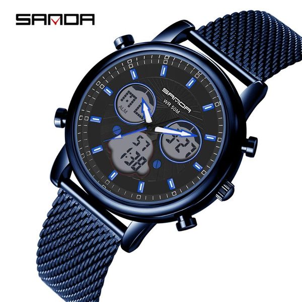 

digital watch for men led clock sport waterproof dual display wristwatches diving quartz women watches, Slivery;brown