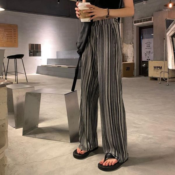 

women's pants & capris 2110 high waist drape summer thin section 2021 dark pleated casual wide-leg women, Black;white