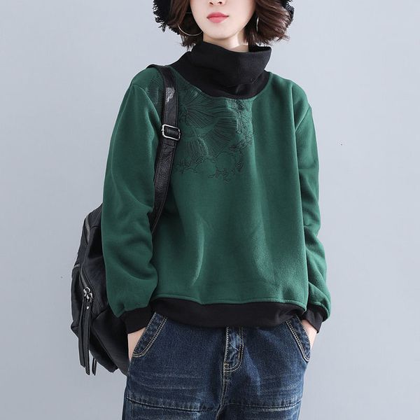 

women's hoodies & sweatshirts cropped sweatshirt women vintage harajuku embroidery 65% cotton fleece turtleneck plus size fall ladies c, Black