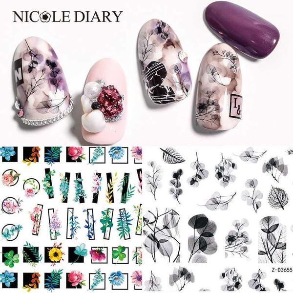 

sheet natural 3d nail sticker black flower colorful leaves plant art summer transfer stickers 80*102mm1