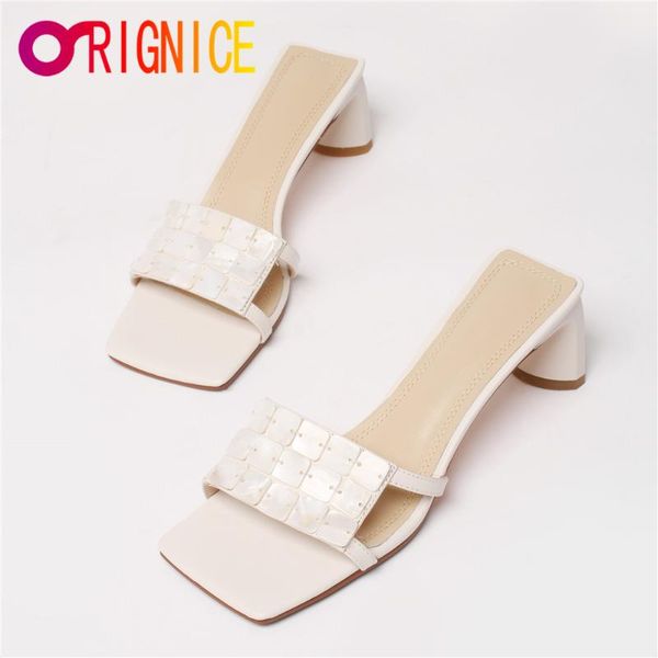

sandals orignice runway women shell summer fashion square toe block high heels slippers manual made party dress shoes yellow, Black