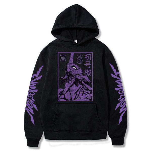 

Japane Anime Evangelion Men Hoodi Fashion Purple Graphics EVA-00 PROTO TYPE Unisex Winter Oversize Long Sve Sweatshirts, Black