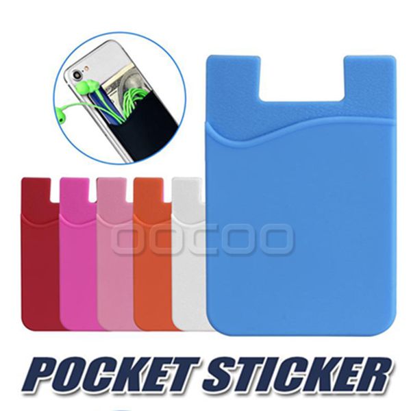 Carteira de silicone Cartão de crédito Bolso Bolso Cartões Titular Slot Telefone Telefone Capa Capa Casos Bolsa Com 3M Colas Adesivo Adesivo para Universal OPP Package