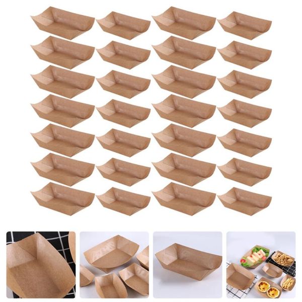 

gift wrap 100 pcs boat-shaped cases kraft paper picnic containers (brown)