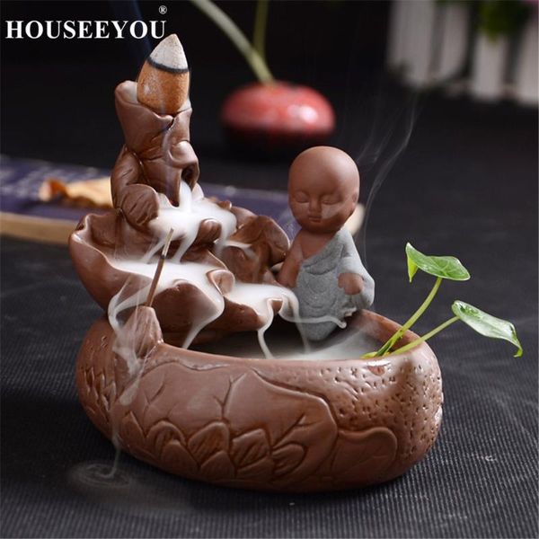

fragrance lamps houseeyou backflow incense burner holder ceramic little monk small buddha waterfall stick sandalwood censer creatives home d