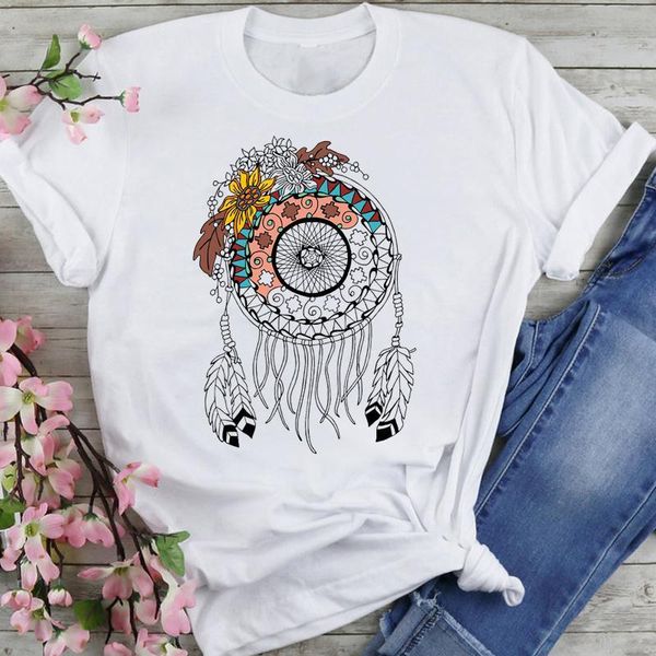 

women's t-shirt women graphic floral flower cute 90s style cartoon summer fashion female clothes print short sleeve tees tshirt, White