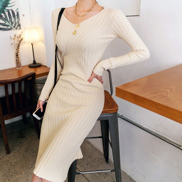 

Fancy women's fashions bouncy with knitted-over dress warm arrival autumn work fine basic elasticity pencil, Black;gray