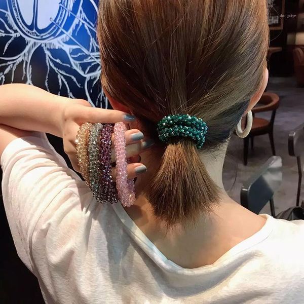 

crystal beads high elastic hair bands for women glitter scrunchies flower bows girls ponytail holder accessories1