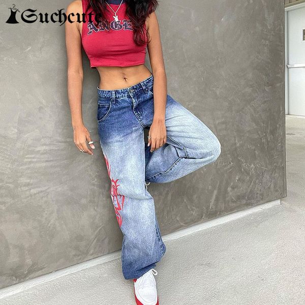 

women's pants & capris goth aesthetic print summer denim for women high waist punk style fashion baggy jeans trousers streetwear 9, Black;white