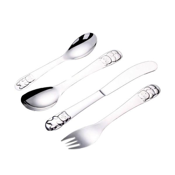 

stainless steel baby portable dishes teaspoon spoon fork knife utensils kids learning eating children tableware cups, &