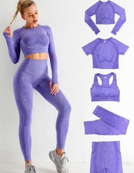

tracksuit tech wear tracksuits gym 5pcs womens seamless yoga set workout sportswear clothing shorts long sleeve crop high waist leggings ali, Gray