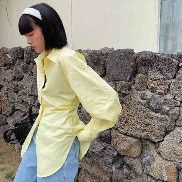 

blouses white ruched shirt for women lapel long sleeve minimalist casual tunic blouse female fashion clothing 2021 tide