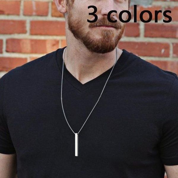 

pendant necklaces personality men women titanium steel rectangular stainless necklace bar long chain statement jewelry lover's gift, Silver