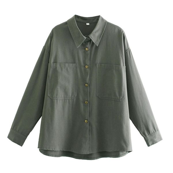 

women's knits & tees women spring za do old style green long loose shirts female casual turn-down collar sleeve outwear oversize 0, White