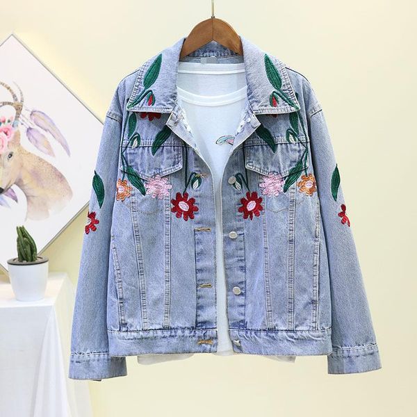 

women's jackets spring 2021 korean heavy embroidery three-dimensional flower short denim coat women leisure wash water cowboy jacket je, Black;brown