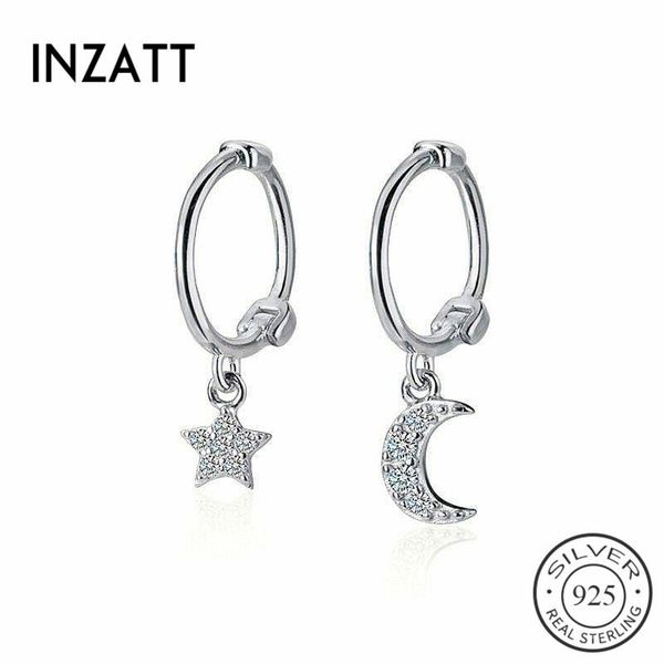 

hoop & huggie inzareal 925 sterling silver zircon star moon huggies earrings for fashion women fine jewelry geometric accessories gift, Golden;silver