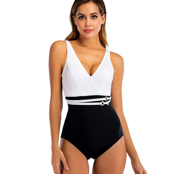 

s-xxl bla white one piece swimsuit baless vintage bathing suit 2021 new summer monokini bikiny may deep v badpak swim wear