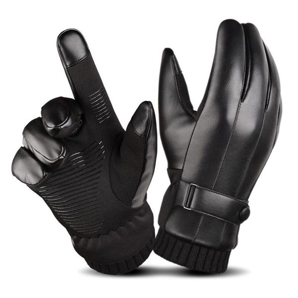 

cycling gloves men pu touch screen fashion winter black warm mittens driving