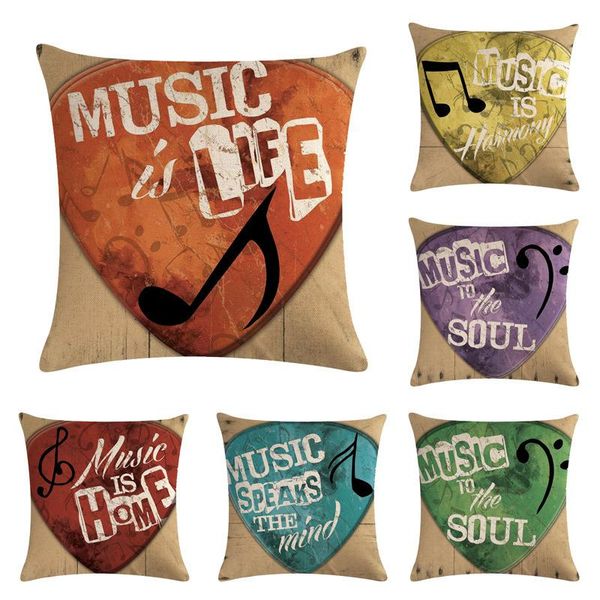 

one side print cushion cover linen pillow for home sofa seat throw cases cute vintage decoration 45x45cm heart music cushion/decorative