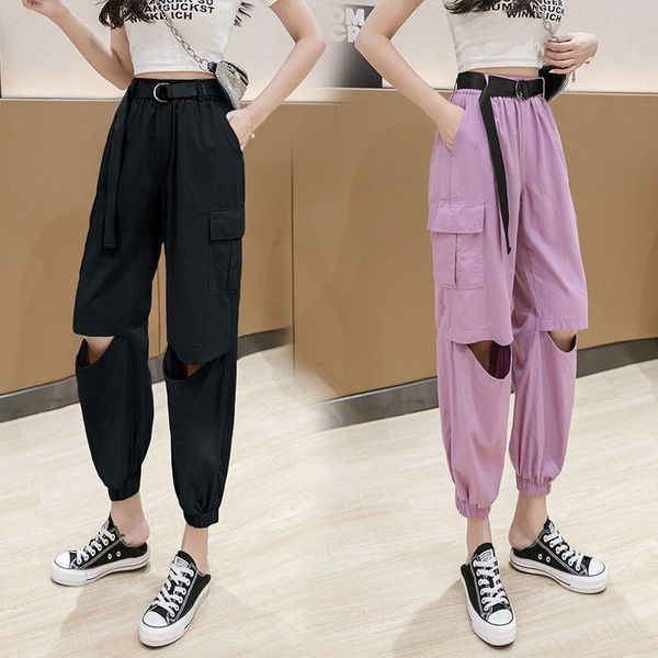 

women's pants & capris women fashion streetwear cargo black ankle length elastic waist joggers female loose trousers casual plus size h, Black;white