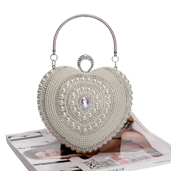 

heart shaped women evening bags beaded small purse day clutches evening bags finger ring rhinestones wedding handbag