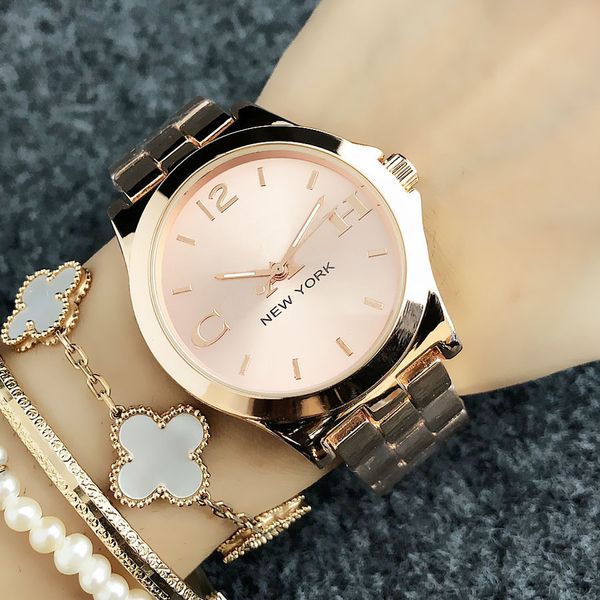 Relógio de pulso de quartzo CO6123 feminino, marca de moda, estilo nova-iorquino, mostrador, pulseira de metal, aço