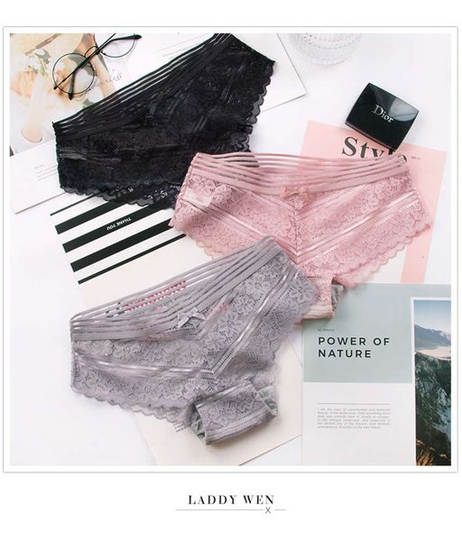 

lace low waist traceless cotton crotch transparent temptation briefs, Black;pink