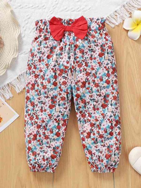 

baby floral bow front paper bag waist pants she, Blue
