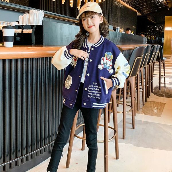 

jackets children clothing girls spring autumn cartoon print coat teenage kids jacket outerwear child casual baseball 5 7 9 11 y, Blue;gray