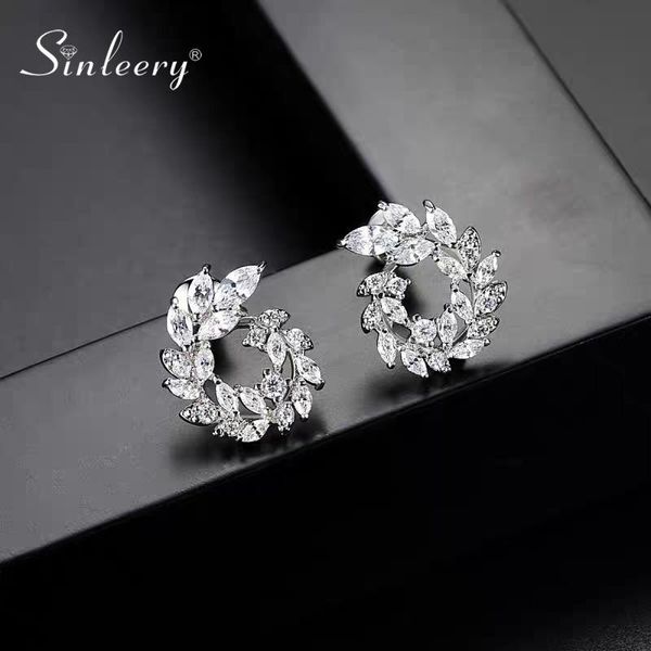 

stud sinleery shinny crystal leaf small earrings women silver color earring fashion jewelry es831 ssc, Golden;silver