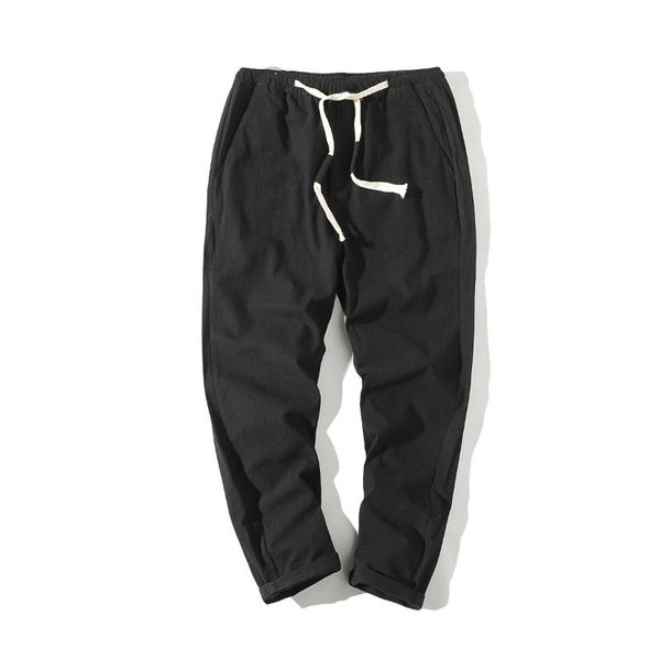 

men's pants mrmt 2021 brand casual linen capri cotton summer long trousers for male, Black