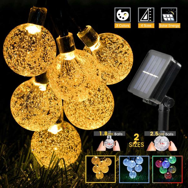 8 modos Bola de cristal de luz solar 5m / 7m / 9,5m / 12m / LED Luzes de cadeia de luzes de luzes de luzes de fadas para festa de Natal Decoração ao ar livre 211012