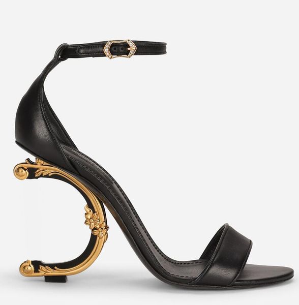 

women sandals shoes gladiator elegant summer brands keira polished calfskin baroquel heels lady pop heel gold-plated carbon lady dress party, Black