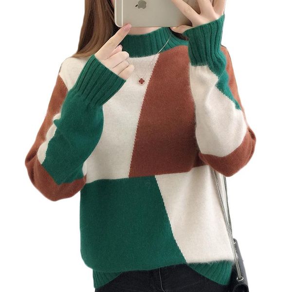 

women's sweaters autumn winter clothes women sweater pullover color matching half turtleneck long-sleeved knitwear jumper female, White;black