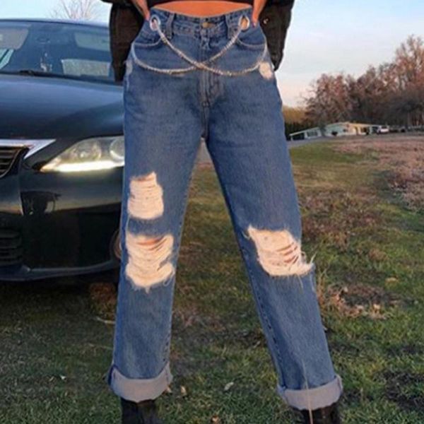 

autumn winter harajuku hollow denim pants womens 2021 pure leisure loose slim flare mujer hip hop women's jeans, Blue