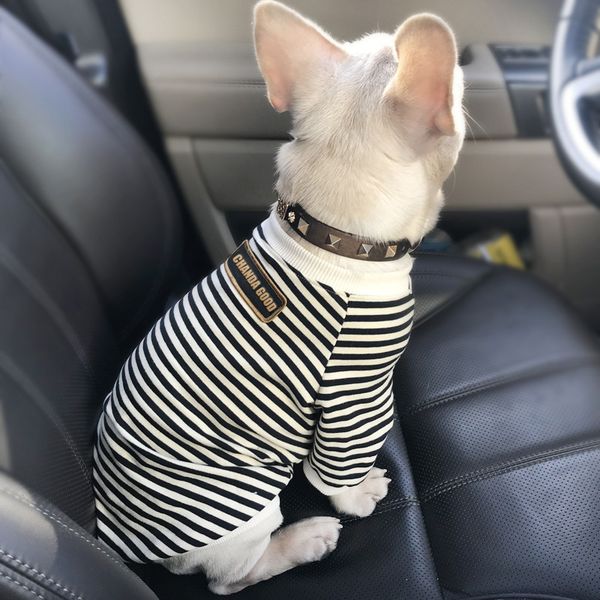 

spring and autumn pet clothing round neck striped terry sweater freniu teddy chenery dog cloth trend