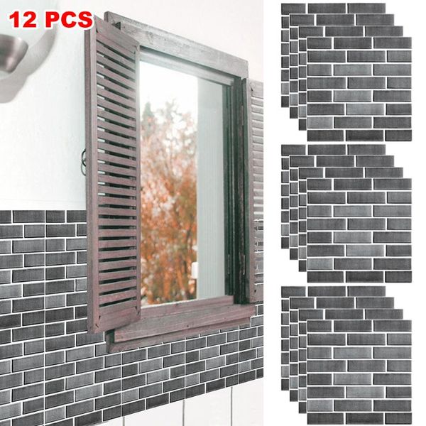 

12pcs 3d wall tile stickers kitchen bathroom self-adhesive decor waterproof (30x30cm/12" x 12")(wall brick pattern) wallpapers