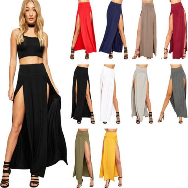 

skirts 2021 arrival high waisted womens double slits summer solid long maxi skirt wholesale 51, Black