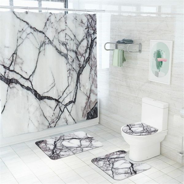 

shower curtains cilected marble pattern curtain toilet floor mat home furnishing rock partition non-slip carpet decor