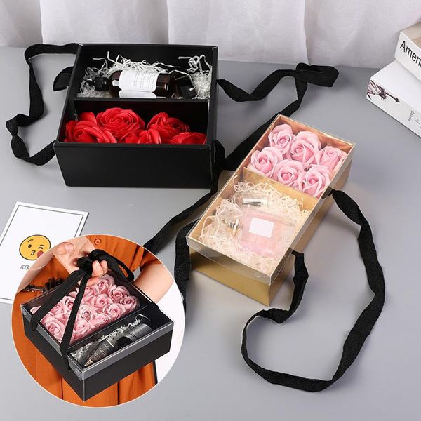 

portable flower packaging box square shape paper cake gift mother's day wedding folding florist supplies wrap