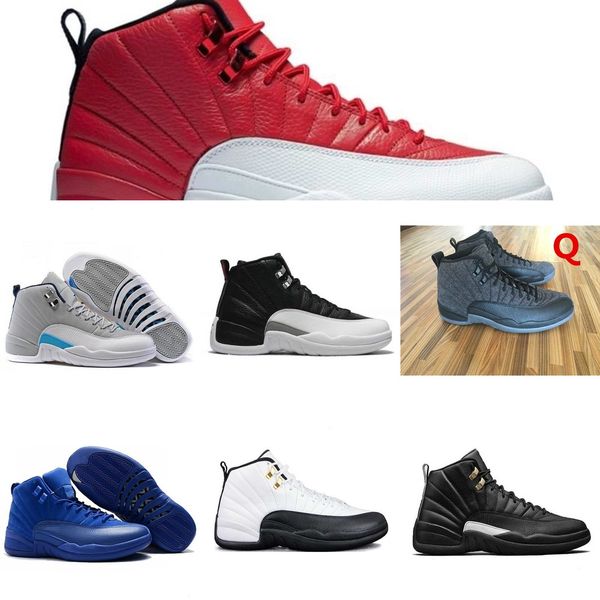 

12 bordeaux dark grey wool basketball shoes white flu game unc gym red taxi gamma french blue suede sneaker size 36-47 101z2s