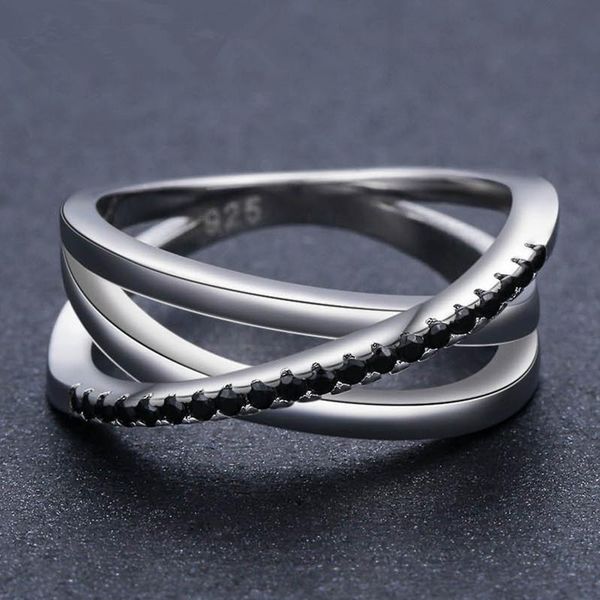 

wedding rings modyle x three rows cross fashion women ring micro paved black zircon trendy female jewelry party personality gift, Slivery;golden