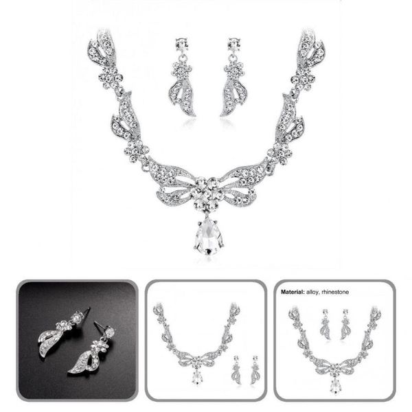 

earrings & necklace elegant accessory shiny oval-shaped pendant for banquet, Silver